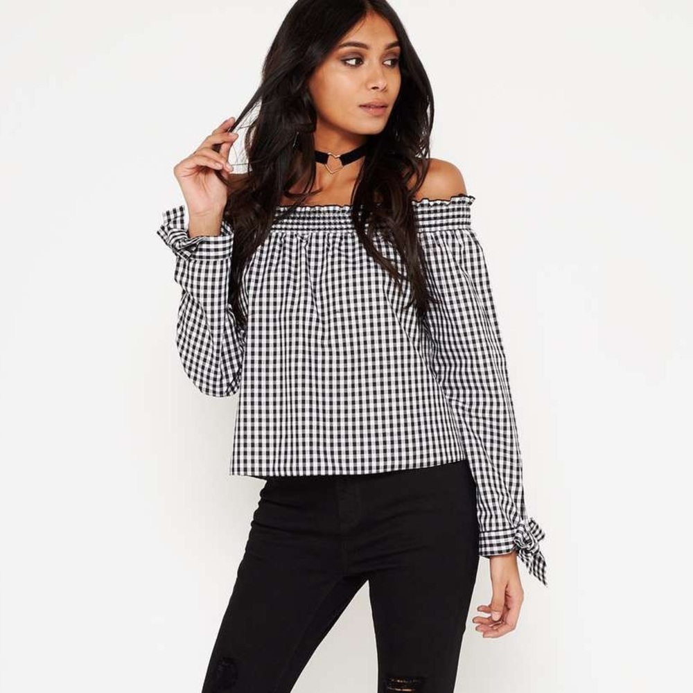 Miss Selfridge Off The Shoulder Gingham Top Size S